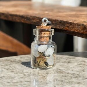 Moonstone + Green Tourmaline + Witch Hazel Bottle Pendant | Crystal Necklace